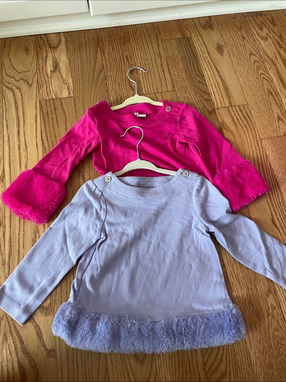 Janie and Jack Girls Faux-Fur Trim Tops - Hot Pink & Lavender
